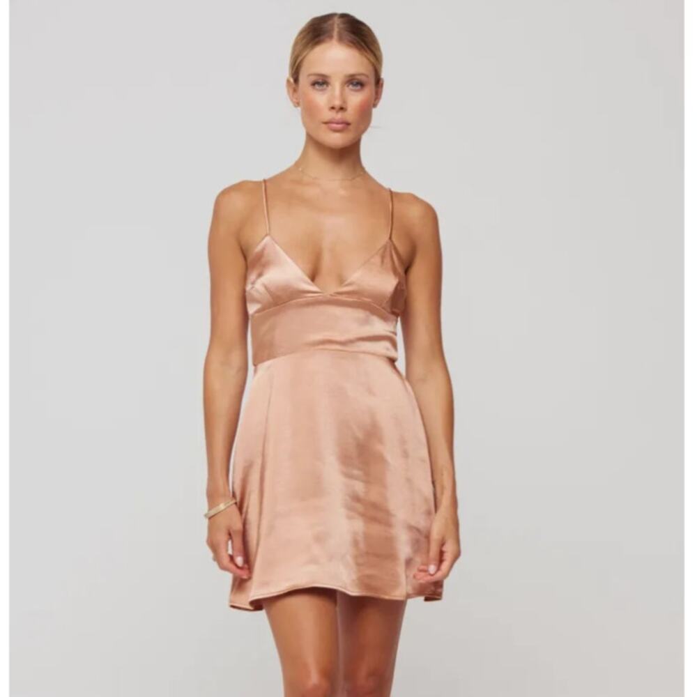 RESA Peyton Mini Satin Dress Copper Tan Brown Sz XS NWT {3Y39}